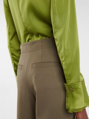 Vlnené nohavice s vysokým pásom Proenza Schouler zelená