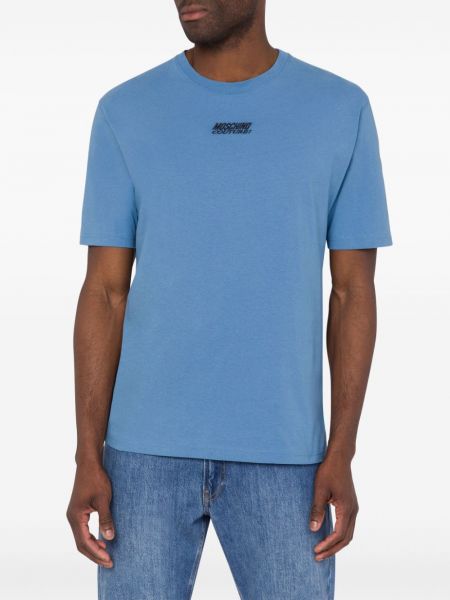 Bavlněné tričko s výšivkou Moschino modré