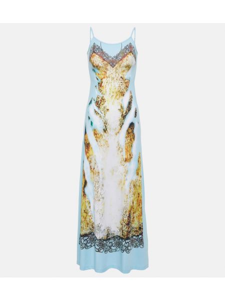 Кружевное длинное платье с принтом Y Project синее
