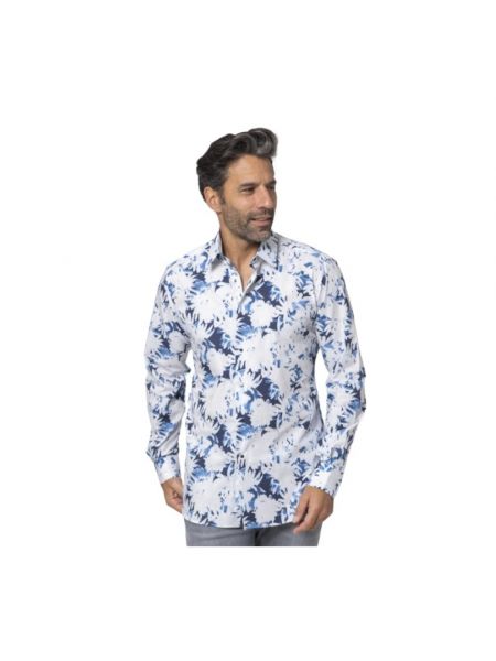 Koszula bawełniana w kwiatki klasyczna Karl Lagerfeld niebieska