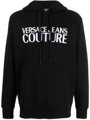 Bombažna jopa s kapuco s potiskom Versace Jeans Couture črna