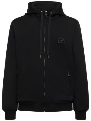 Kokvilnas džemperis ar rāvējslēdzēju džersija Dolce & Gabbana melns