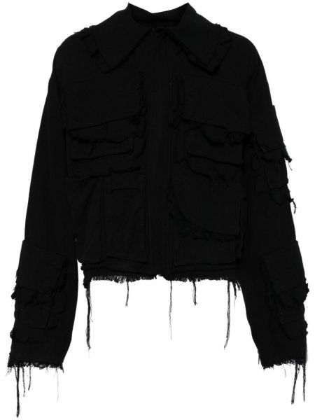 Jachetă lungă zdrențuiți din bumbac Natasha Zinko negru