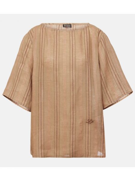 Stribet linned top Loro Piana brun