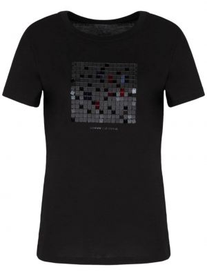 Bavlnené flitrované tričko Armani Exchange čierna
