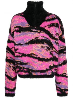 Maskáčový žakárový svetr s tygřím vzorem Erl růžový