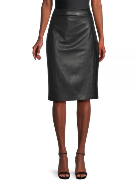 Кожаная юбка из искусственной кожи Donna Karan черная