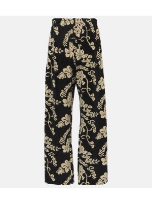 Pantaloni sport cu model floral din jacard Marine Serre negru