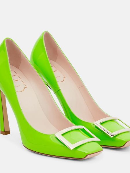 Кожени полуотворени обувки от лакирана кожа Roger Vivier зелено