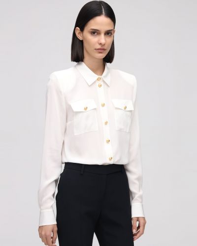 Прозрачна копринена риза с копчета Balmain бяло