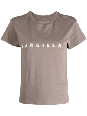 Памучна тениска с принт Mm6 Maison Margiela кафяво