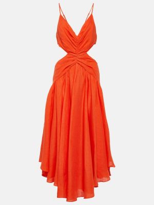 Льняное платье миди Zimmermann оранжевое