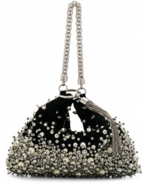 Bolso clutch con perlas con apliques de cristal Jimmy Choo negro