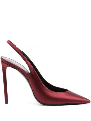 Pantofi cu toc din satin slingback Saint Laurent roșu