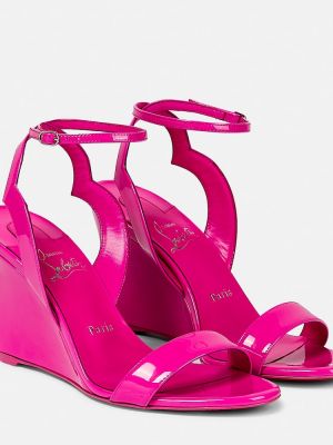 Кожени сандали с клин ток от лакирана кожа Christian Louboutin розово