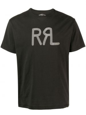 Raštuotas medvilninis marškinėliai Ralph Lauren Rrl juoda