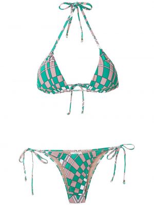 Bikini à imprimé à motif géométrique Amir Slama vert