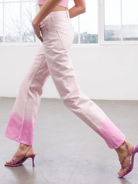 Laia lõikega kõrge vöökohaga teksapüksid Trendyol roosa