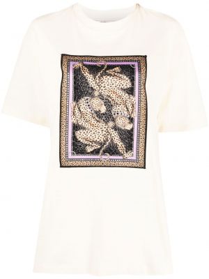 Памучна тениска с принт с леопардов принт Roberto Cavalli бяло