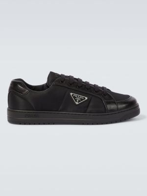 Νάιλον δερμάτινα sneakers Prada μαύρο
