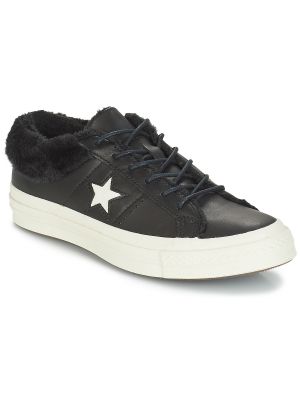Sneakerși din piele cu stele Converse One Star negru