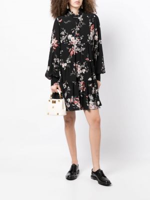 Sukienka mini w kwiatki z nadrukiem Erdem czarna