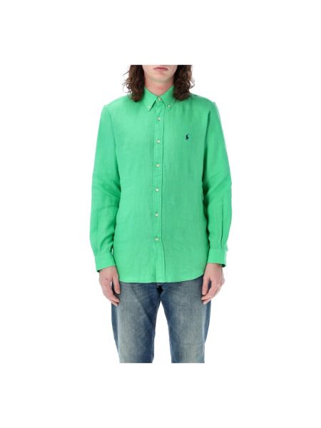 Lniana koszula na guziki puchowa Ralph Lauren zielona