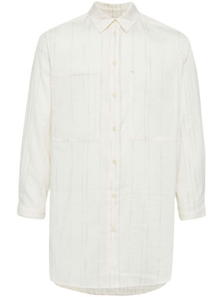 Ριγέ βαμβακερό λινό μακρύ πουκάμισο Toogood λευκό