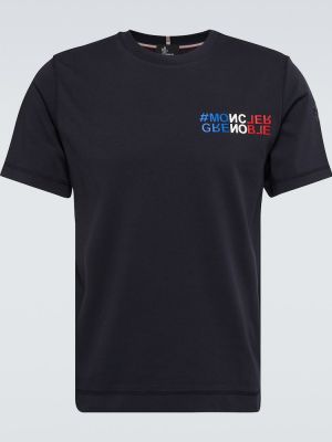 Kokvilnas t-krekls Moncler Grenoble zils