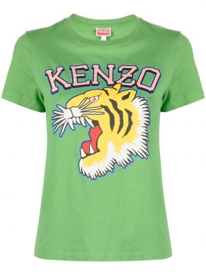 Bavlněné tričko s tygřím vzorem Kenzo zelené