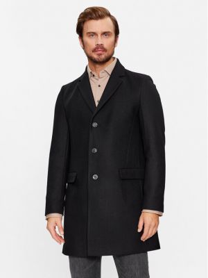 Vlnený priliehavý zimný kabát Hugo čierna