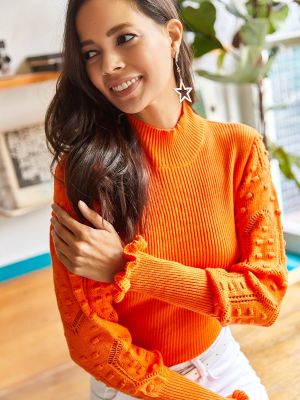 Menčestrový sveter so stojačikom Olalook oranžová