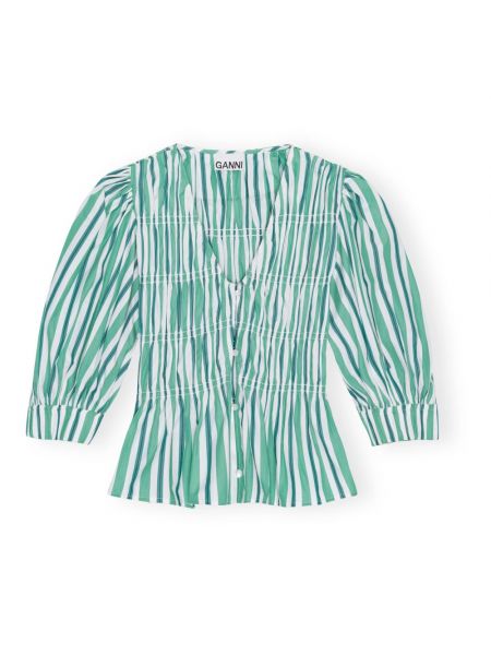 Gestreifter bluse mit v-ausschnitt Ganni grün