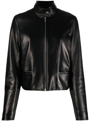 Kožna jakna s patentnim zatvaračem Ferragamo crna
