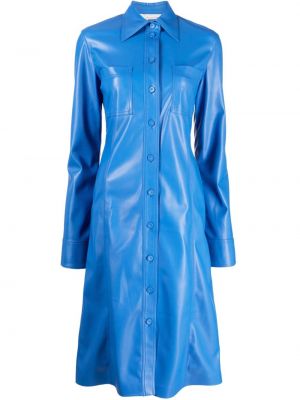 Robe longue en cuir avec manches longues Stella Mccartney bleu