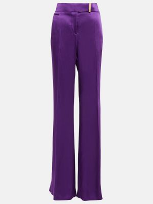 Pantaloni cu picior drept din satin cu croială lejeră Tom Ford violet