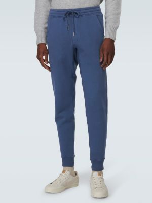 Pantaloni sport din bumbac din jerseu Tom Ford albastru