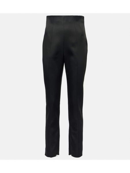 Pantalones rectos de raso slim fit Khaite negro