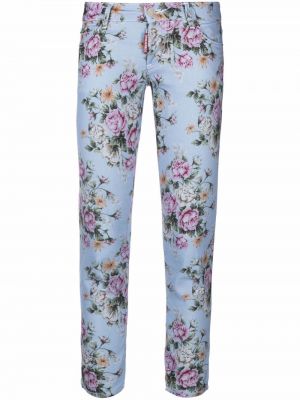 Skinny fit hlače s cvetličnim vzorcem s potiskom Dsquared2 modra