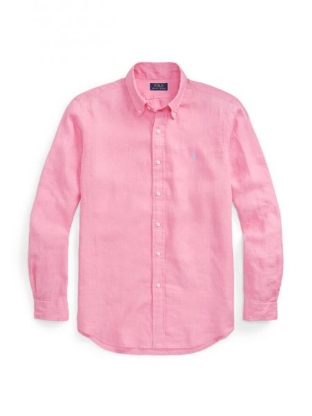 Льняная рубашка слим с длинным рукавом Polo Ralph Lauren розовая
