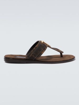 Sandale din piele de căprioară cu imagine Tom Ford auriu