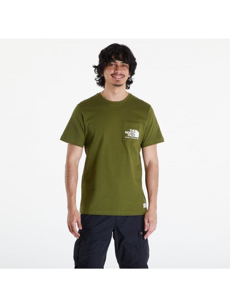 Bavlněné tričko s potiskem s kapsami The North Face zelené
