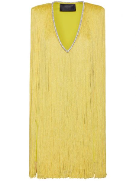 Koktejlové šaty s třásněmi bez rukávů Philipp Plein žluté
