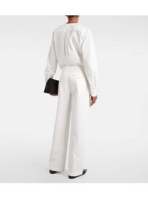Spodnie z wysoką talią bawełniane relaxed fit Toteme białe