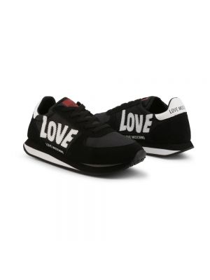 Haftowane sneakersy z okrągłym noskiem Love Moschino czarne