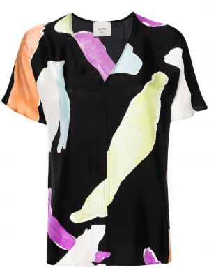 Jedwabna bluzka w abstrakcyjne wzory Alysi czarna