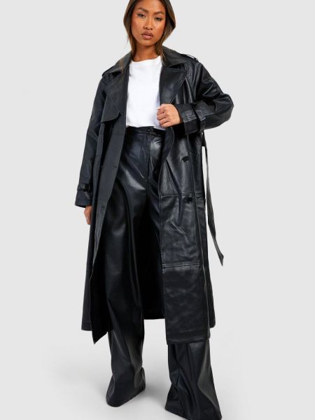Кожаный длинное пальто из искусственной кожи Boohoo черный