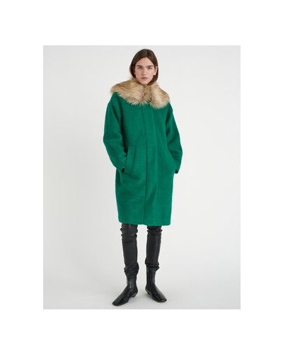 Voľný vlnený priliehavý zimný kabát Inwear zelená