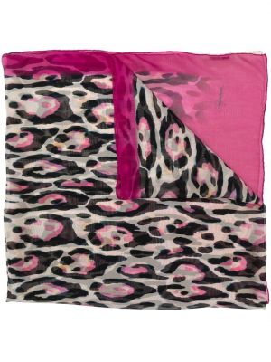 Echarpe en soie à imprimé à imprimé léopard Roberto Cavalli rose
