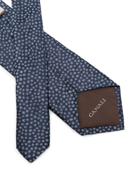 Žakardinis gėlėtas šilkinis kaklaraištis Canali mėlyna